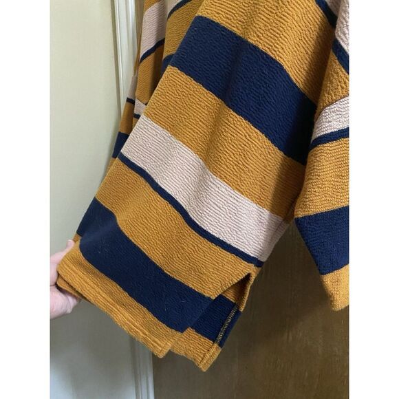 BDG Urban Outfitters Oversized Yellow/Navy Striped 100% Cotton Crop Blouse Sz S - Picture 4 of 10